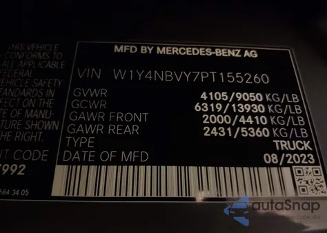 2023 Mercedes-Benz Sprinter 2500 Standard Roof 4-Cyl Diesel Ho z USA, uszkodzony, nr VIN W1Y4NBVY7PT155260